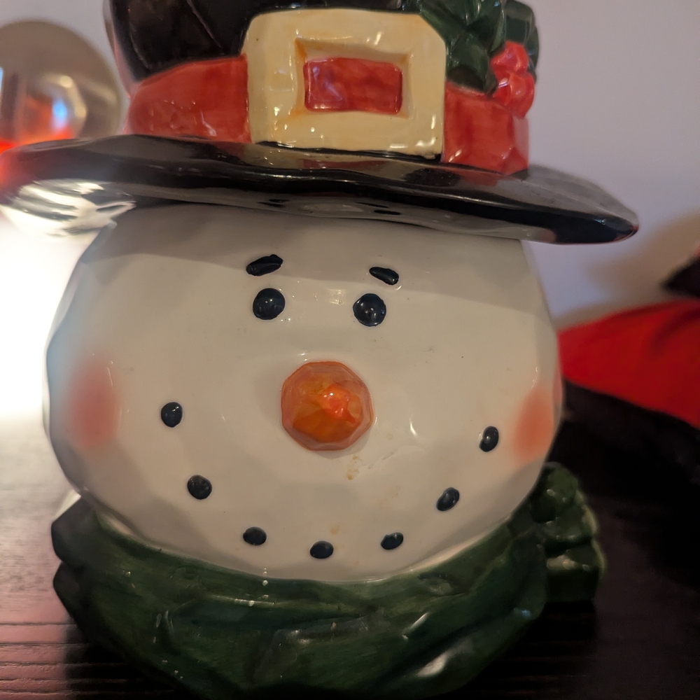 Hallmark Snowman with Black Hat and Red Accents